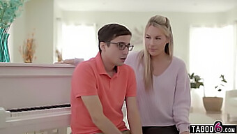 Busty piano teacher Bunny Madison rewards her young student with mature sex