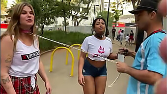 Sao Paulo Women Explore Bdsm On Leash Walk In Downtown