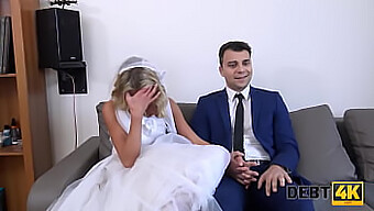 Wedding Debt Turns Into Steamy Sex Between Bride And Collector In White Dress And Stockings